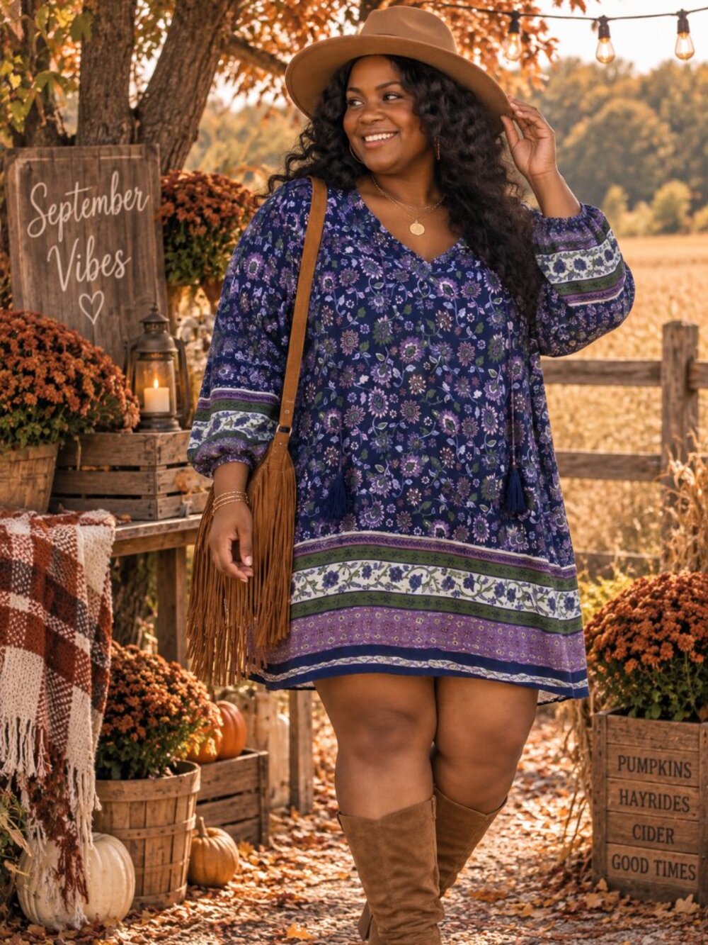 Natural Life Purple Floral Border Print Boho Mini Dress